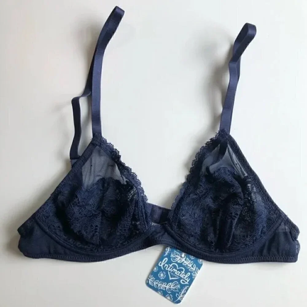 Free People Lace Triangle Bra in Deep Navy Size 32C NWT